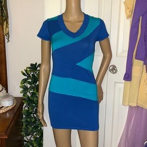 Le Temps des Cerises color block fitted cap slv mini dress tunic shirt top M